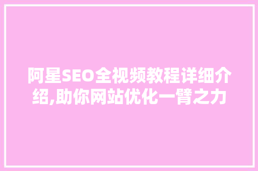 阿星SEO全视频教程详细介绍,助你网站优化一臂之力