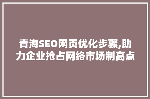 青海SEO网页优化步骤,助力企业抢占网络市场制高点