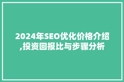 2024年SEO优化价格介绍,投资回报比与步骤分析