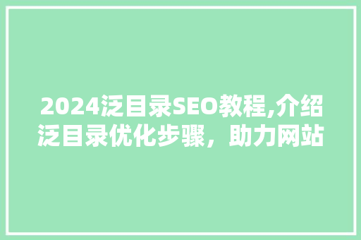 2024泛目录SEO教程,介绍泛目录优化步骤，助力网站排名攀升