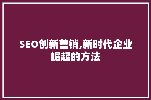 SEO创新营销,新时代企业崛起的方法