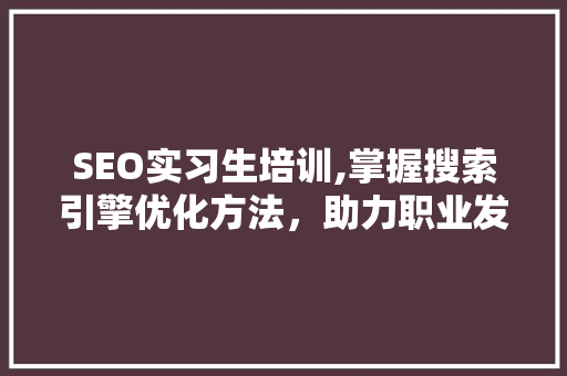 SEO实习生培训,掌握搜索引擎优化方法，助力职业发展
