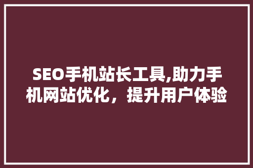 SEO手机站长工具,助力手机网站优化，提升用户体验