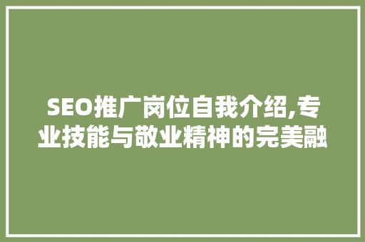SEO推广岗位自我介绍,专业技能与敬业精神的完美融合
