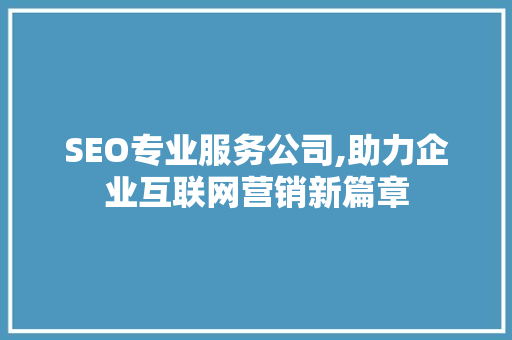 SEO专业服务公司,助力企业互联网营销新篇章