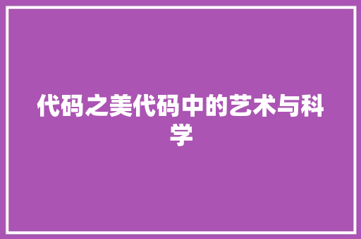 代码之美代码中的艺术与科学