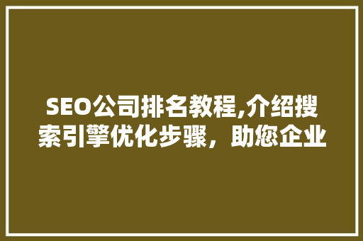 SEO公司排名教程,介绍搜索引擎优化步骤，助您企业提升在线竞争力