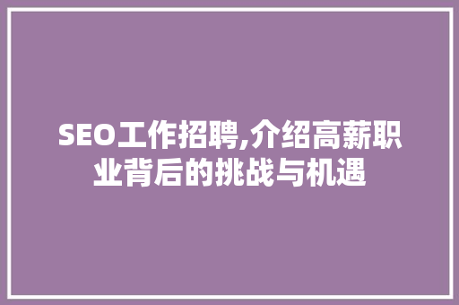 SEO工作招聘,介绍高薪职业背后的挑战与机遇