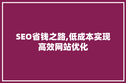 SEO省钱之路,低成本实现高效网站优化
