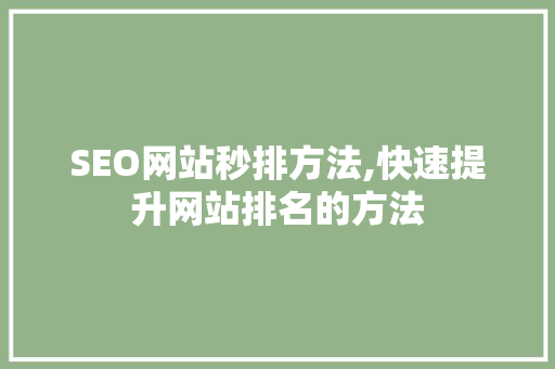 SEO网站秒排方法,快速提升网站排名的方法