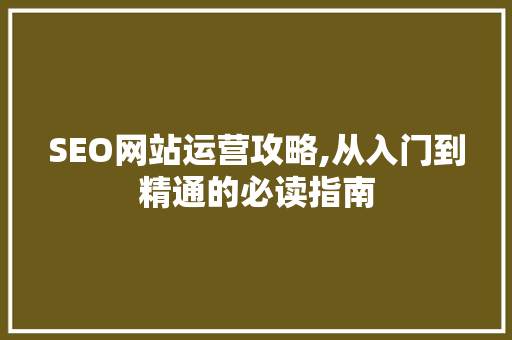 SEO网站运营攻略,从入门到精通的必读指南