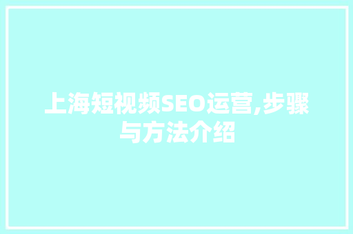 上海短视频SEO运营,步骤与方法介绍