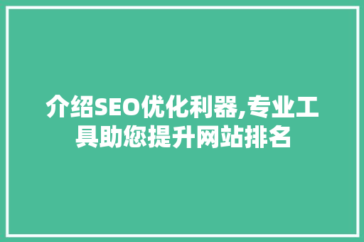介绍SEO优化利器,专业工具助您提升网站排名