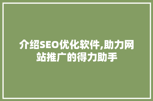 介绍SEO优化软件,助力网站推广的得力助手