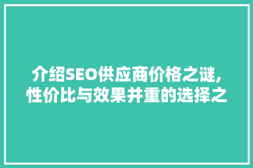 介绍SEO供应商价格之谜,性价比与效果并重的选择之路
