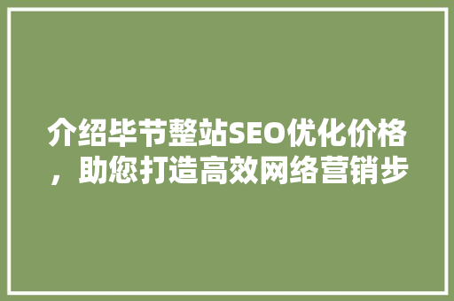 介绍毕节整站SEO优化价格，助您打造高效网络营销步骤