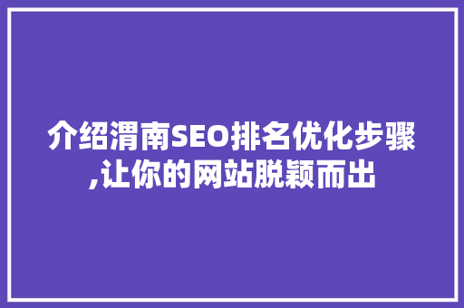 介绍渭南SEO排名优化步骤,让你的网站脱颖而出