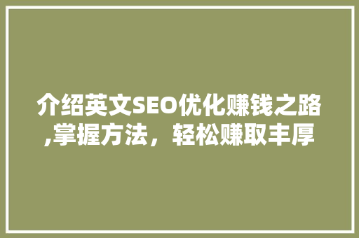 介绍英文SEO优化赚钱之路,掌握方法，轻松赚取丰厚回报