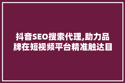 抖音SEO搜索代理,助力品牌在短视频平台精准触达目标用户