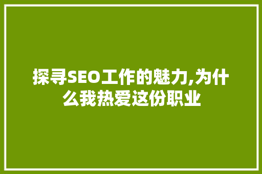 探寻SEO工作的魅力,为什么我热爱这份职业