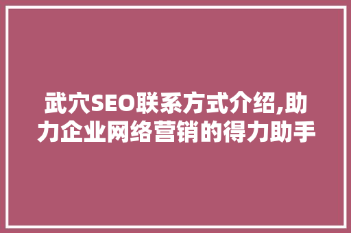 武穴SEO联系方式介绍,助力企业网络营销的得力助手