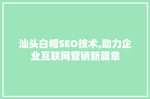 汕头白帽SEO技术,助力企业互联网营销新篇章