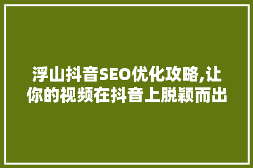 浮山抖音SEO优化攻略,让你的视频在抖音上脱颖而出