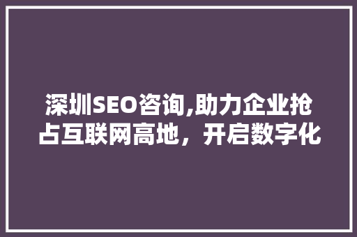 深圳SEO咨询,助力企业抢占互联网高地，开启数字化营销新篇章