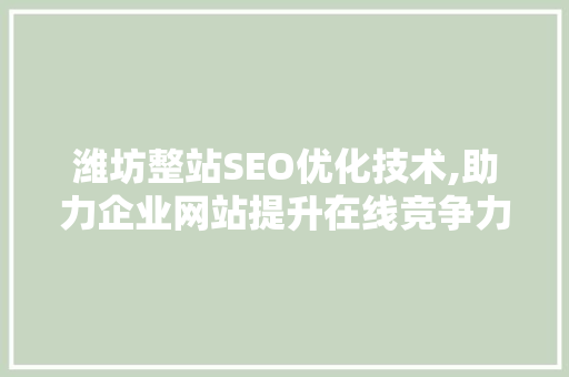 潍坊整站SEO优化技术,助力企业网站提升在线竞争力