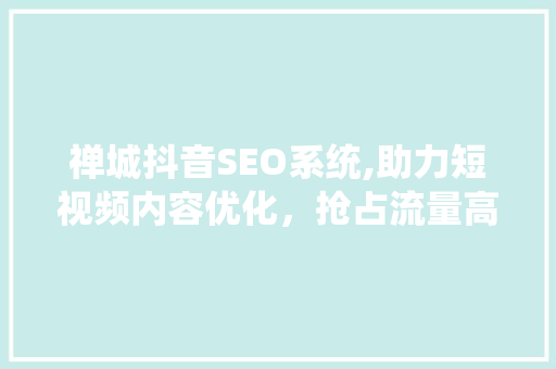 禅城抖音SEO系统,助力短视频内容优化，抢占流量高地