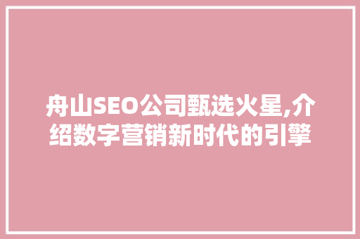 舟山SEO公司甄选火星,介绍数字营销新时代的引擎