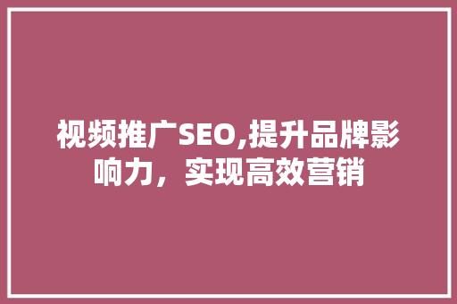 视频推广SEO,提升品牌影响力，实现高效营销