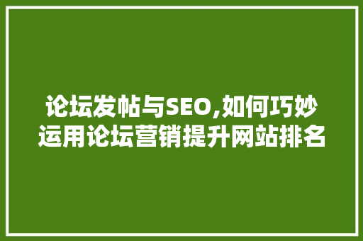 论坛发帖与SEO,如何巧妙运用论坛营销提升网站排名