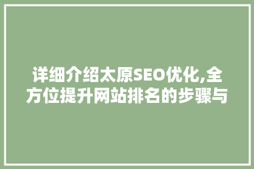 详细介绍太原SEO优化,全方位提升网站排名的步骤与方法