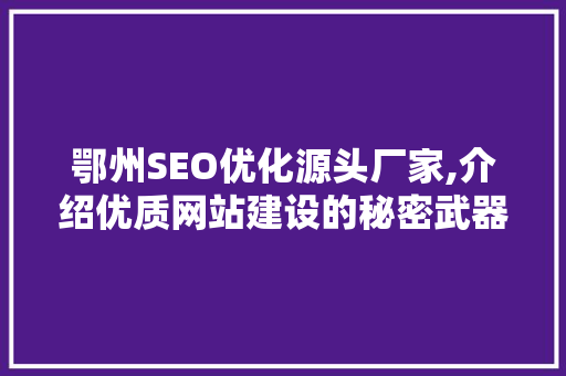 鄂州SEO优化源头厂家,介绍优质网站建设的秘密武器