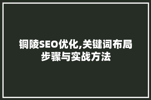 铜陵SEO优化,关键词布局步骤与实战方法