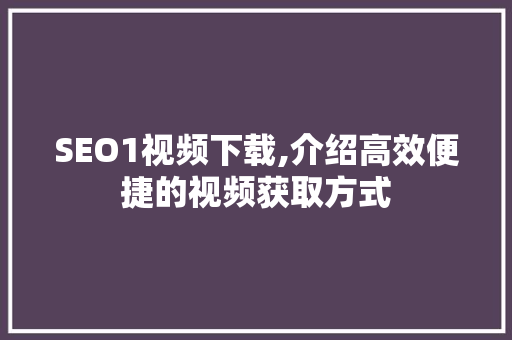 SEO1视频下载,介绍高效便捷的视频获取方式