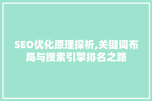 SEO优化原理探析,关键词布局与搜索引擎排名之路