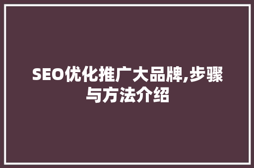 SEO优化推广大品牌,步骤与方法介绍
