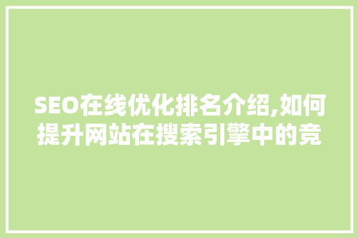 SEO在线优化排名介绍,如何提升网站在搜索引擎中的竞争力