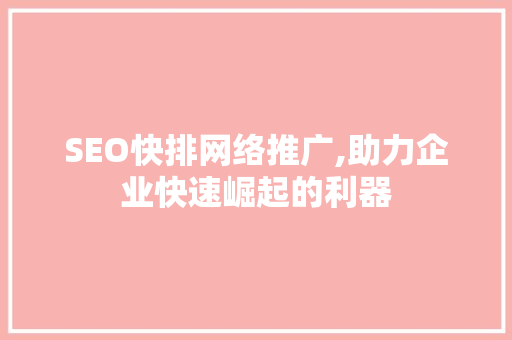 SEO快排网络推广,助力企业快速崛起的利器