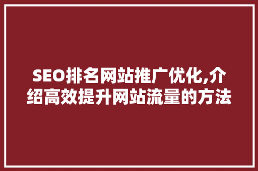 SEO排名网站推广优化,介绍高效提升网站流量的方法