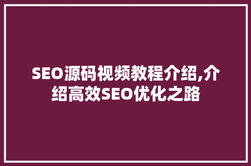 SEO源码视频教程介绍,介绍高效SEO优化之路