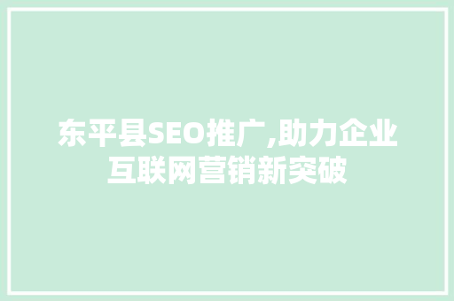 东平县SEO推广,助力企业互联网营销新突破