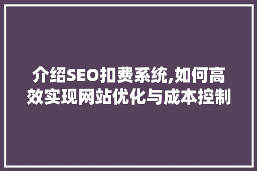 介绍SEO扣费系统,如何高效实现网站优化与成本控制