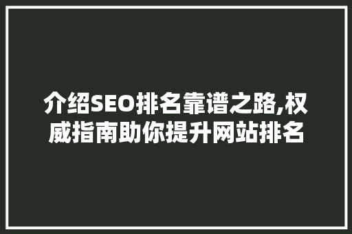 介绍SEO排名靠谱之路,权威指南助你提升网站排名