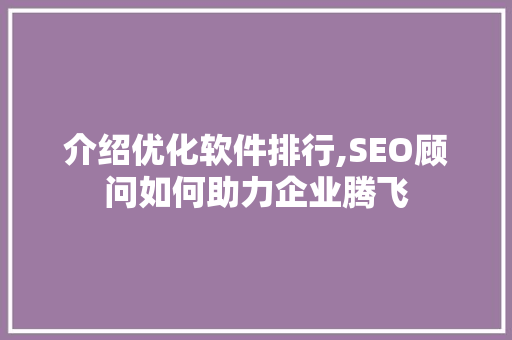 介绍优化软件排行,SEO顾问如何助力企业腾飞