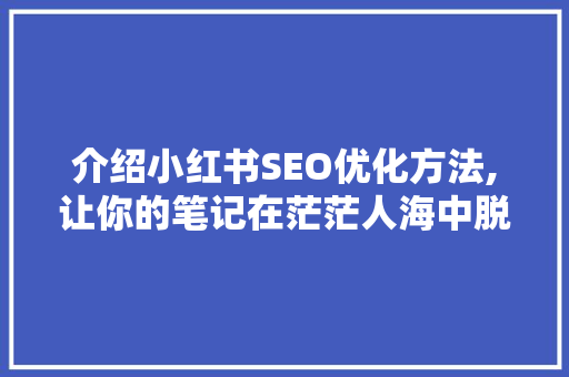 介绍小红书SEO优化方法,让你的笔记在茫茫人海中脱颖而出！