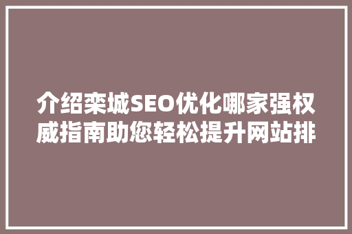 介绍栾城SEO优化哪家强权威指南助您轻松提升网站排名