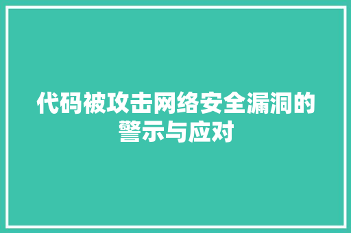 代码被攻击网络安全漏洞的警示与应对